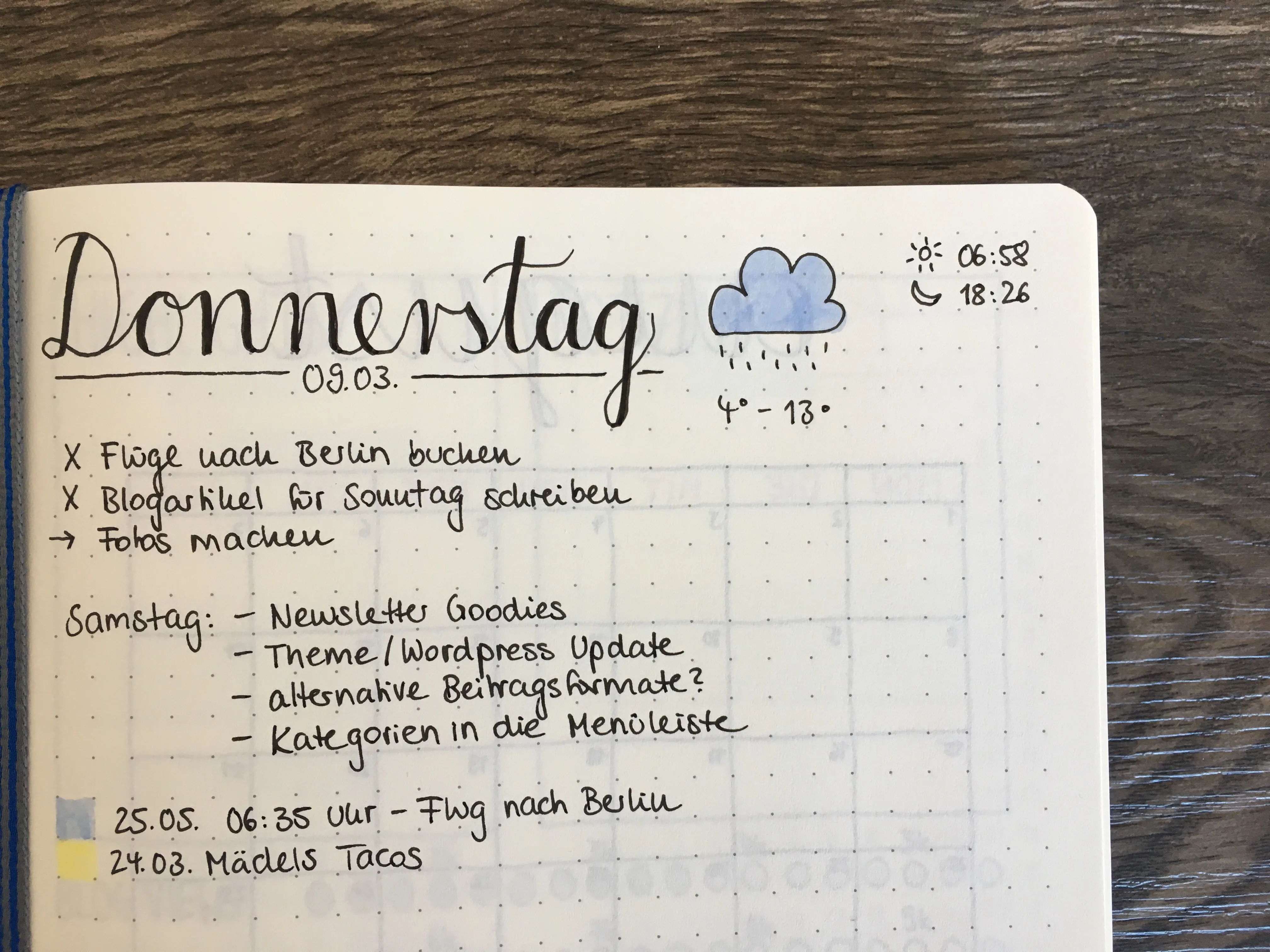 Bullet Journal Tagesübersicht mit To Do