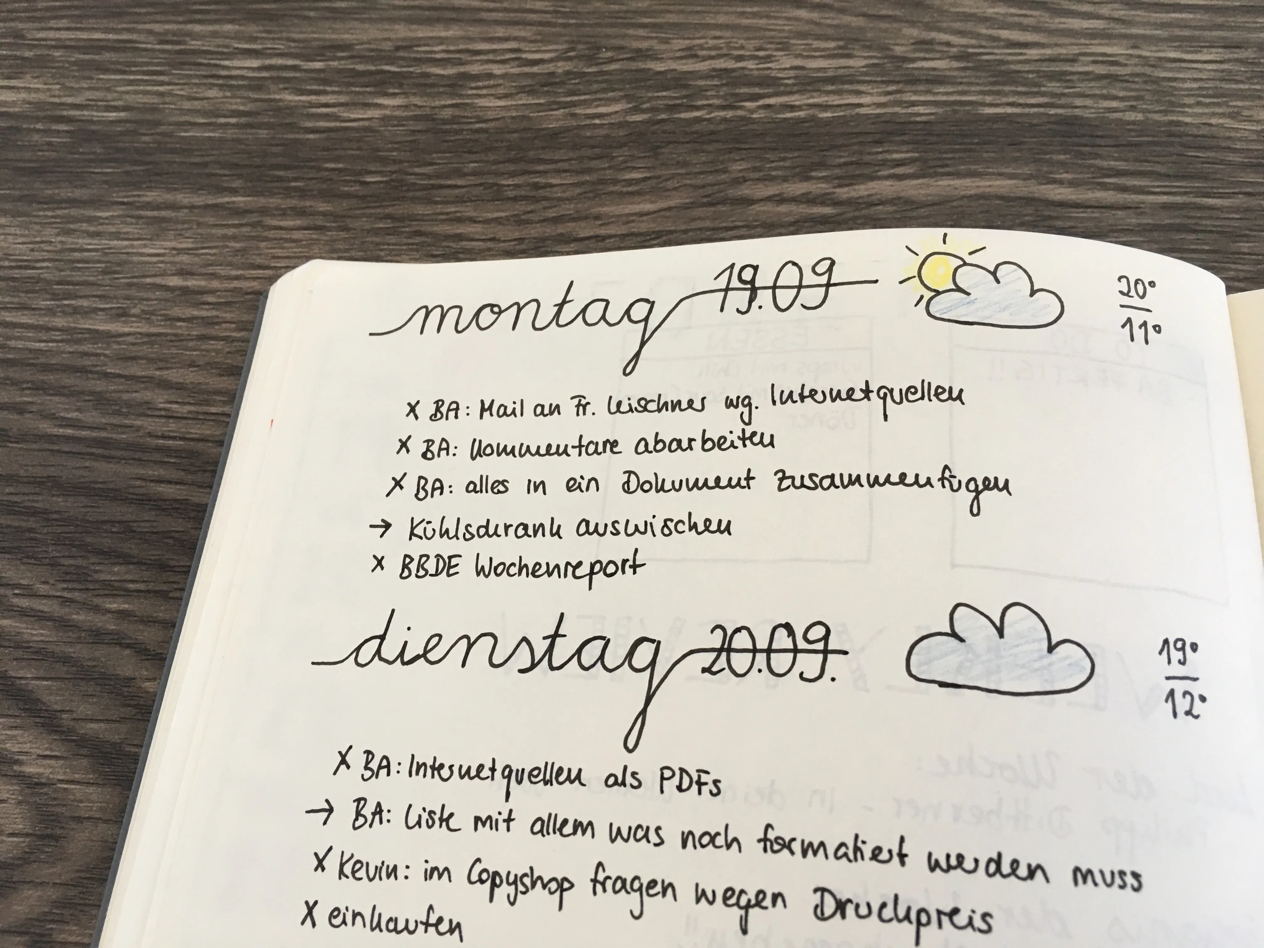 Bullet Journal Tagesübersicht mit To Do