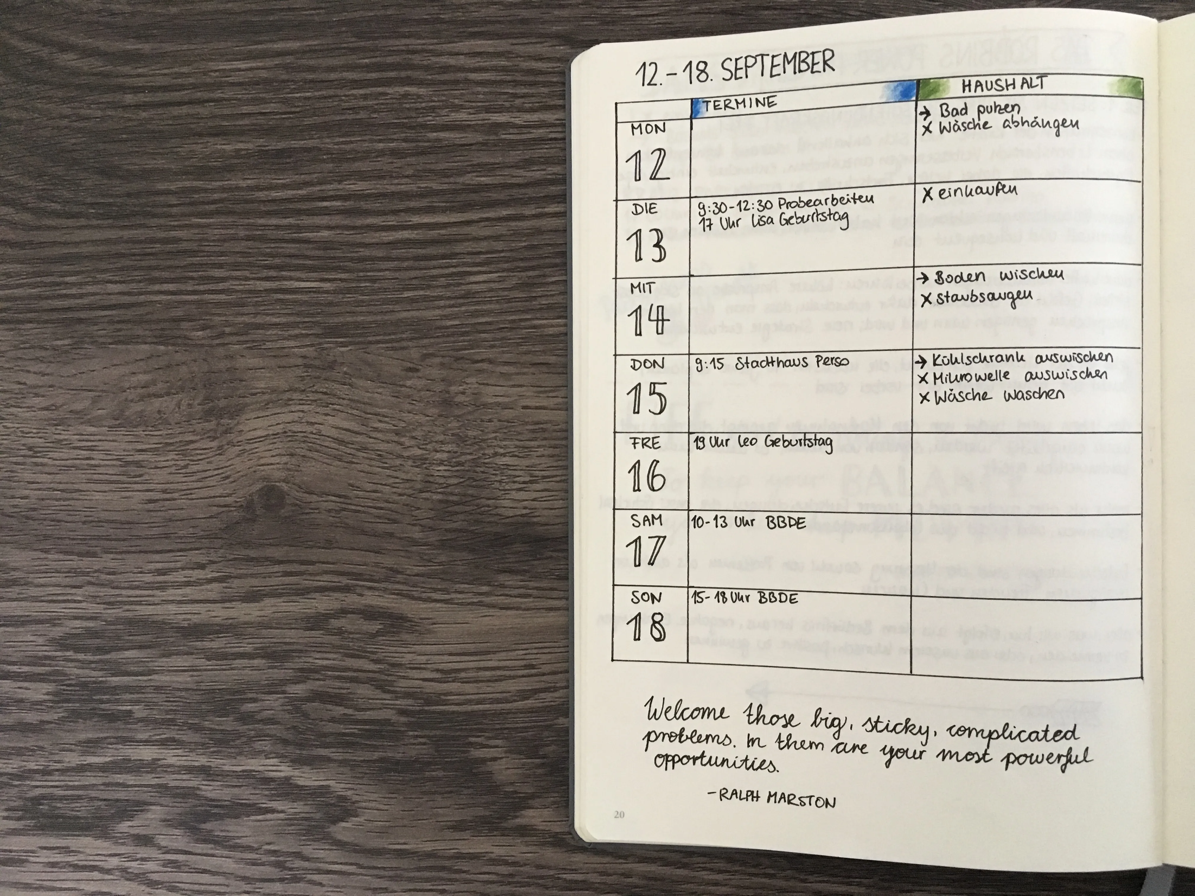 Integration des Putzplans in die Wochenübersicht